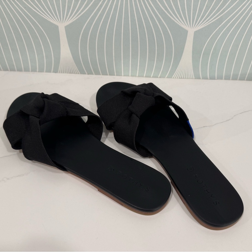 Rothy's Black Slide Sandals, New—Never Worn